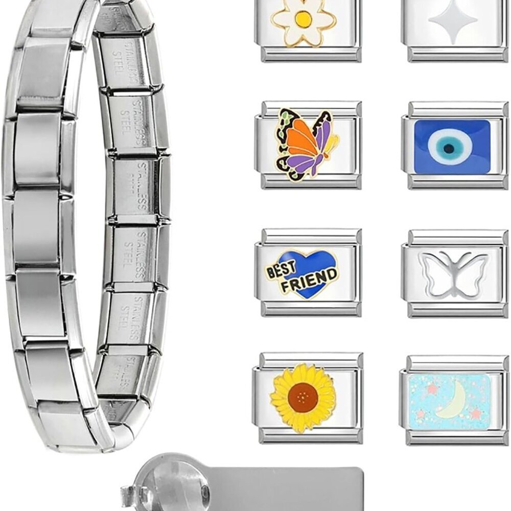 Italian Charms Bracelet Sets with 1Pcs Starter Brascelet 9Pcs Charms 9mm Italian - Picture 1 of 7